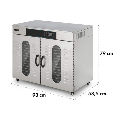 Klarstein Dörrautomat Edelstahl – 4.000-W-Dörrgerät, 48 Edelstahl-Einlegeböden, 30–90 °C, 24-Stunden-Timer, 6 Ventilatoren, 2 Trockenkammern, 50–55 dB, ideal für Obst, Gemüse, Fleisch, Kräuter, Silber